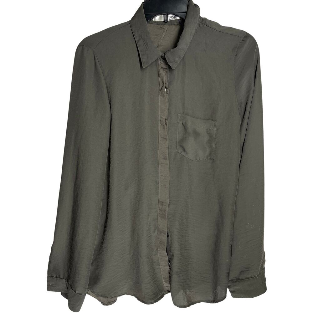 Fluxus Blouse Womens XS Gray Button Up Shirt Long Sleeve Made in USA Minimalist